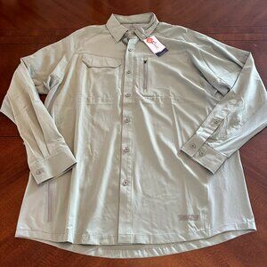 Bass Pro Shop Mens World Wide Sportsman Lng Sleeve Shirt Sz L Sage Vented Sides